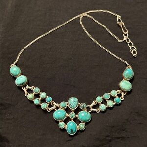Genuine Turquoise Stone Necklace Sterling 925 Statement Southwest Boho